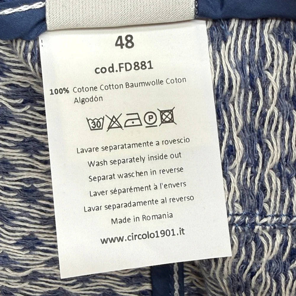 Circolo 1901 Blazer Women 48 US12 Blue White Knit Geometric Diamond Quiet Luxury